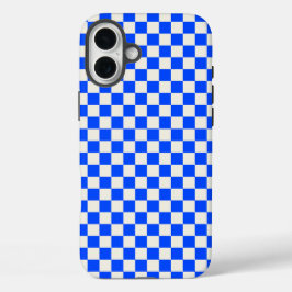 Cobalt and cream checkerboard pattern iPhone 16 plus hoesje