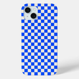 Cobalt and cream checkerboard pattern iPhone 15 mini hoesje