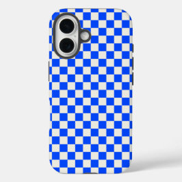 Cobalt and cream checkerboard pattern iPhone 16 hoesje