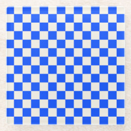 Cobalt and cream checkerboard pattern glazen onderzetter