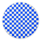Cobalt and cream checkerboard pattern keramische knop (Voorkant)