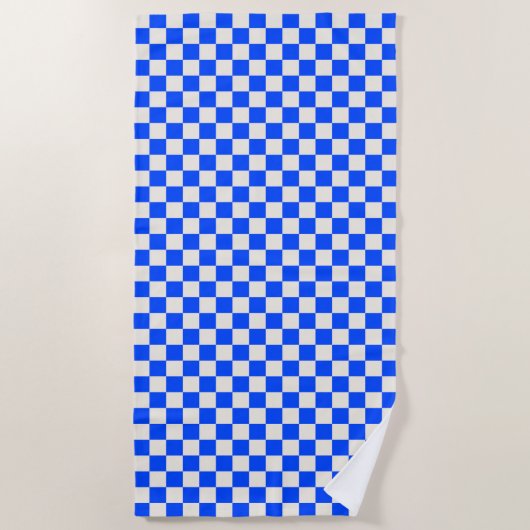 Cobalt and cream checkerboard pattern strandlaken (Voorkant)