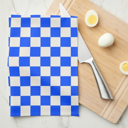 Cobalt and cream checkerboard pattern theedoek (Quarter Fold)