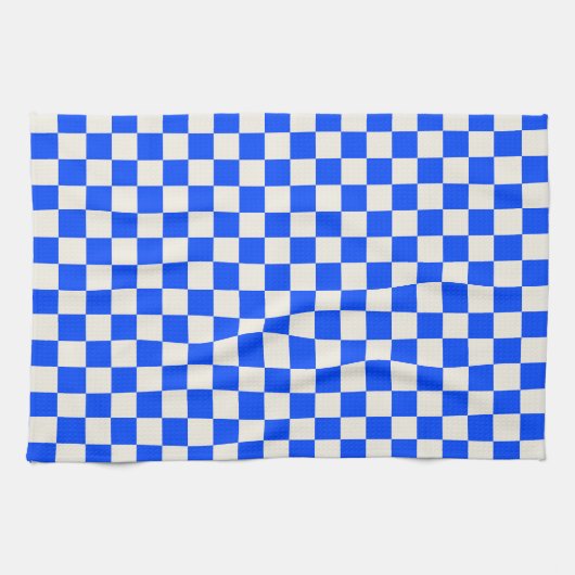 Cobalt and cream checkerboard pattern theedoek (Horizontaal)