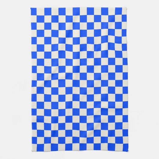 Cobalt and cream checkerboard pattern theedoek (Verticaal)