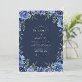 Cobalt Anemone Bloeiende Bruiloft Kaart (Staand voorkant)