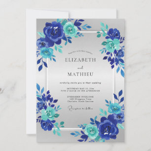 Cobalt Aqua Bloom Bruiloft Kaart