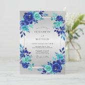 Cobalt Aqua Bloom Bruiloft Kaart (Staand voorkant)