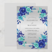 Cobalt Aqua Bloom Bruiloft Kaart (Voorkant / Achterkant)