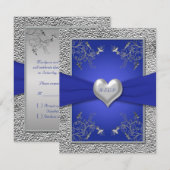 Cobalt Blau en Tin Hart RSVP Kaart (Voorkant / Achterkant)