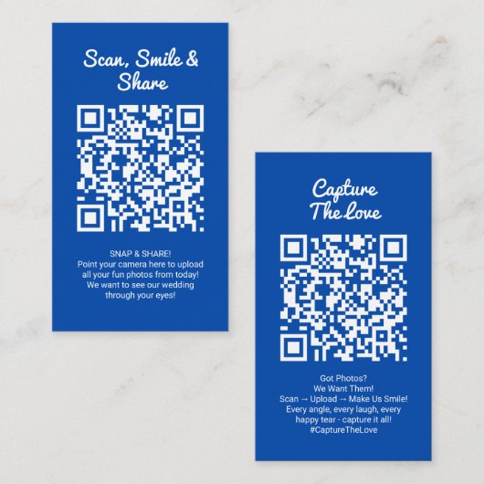 Cobalt Blau Foto Delen Capture Love QR Code Visitekaartje (Voorkant / Achterkant)