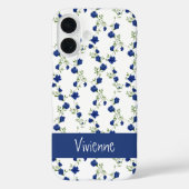 Cobalt Blauw Groen Aquarel Wilde Bloem Naam Case-Mate iPhone Case (Achterkant)