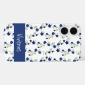 Cobalt Blauw Groen Aquarel Wilde Bloem Naam Case-Mate iPhone Case (Achterkant (horizontaal))