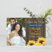 COBALT BLAUW RUSTIC SUNFLOWER BEWAREN DE DATUM KAA SAVE THE DATE (Staand voorkant)