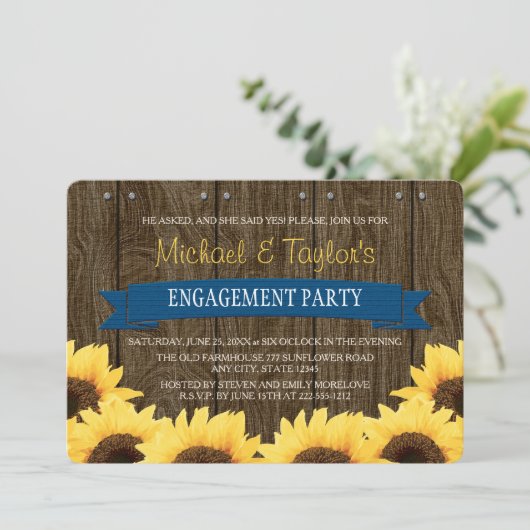 COBALT BLAUW RUSTIC SUNFLOWER ENGAGTY KAART (Staand voorkant)