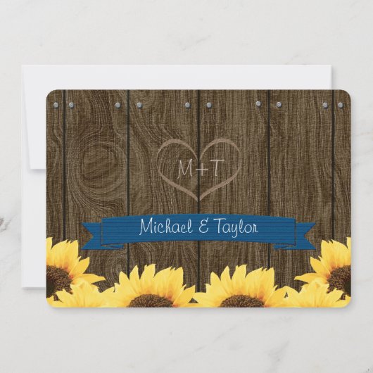 COBALT BLAUW RUSTIC SUNFLOWER ENGAGTY KAART (Achterkant)