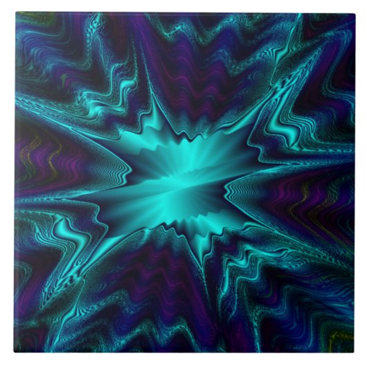 Cobalt Blauwe Fractal Tegel Tegeltje (Voorkant)