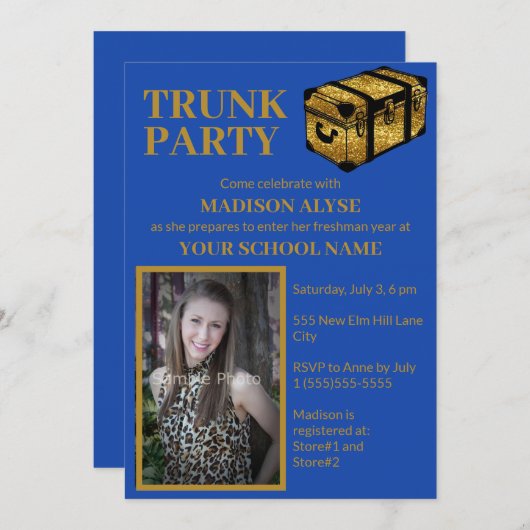 Cobalt Blauwe Koffer Universiteit Studentenhuis Fe Kaart (Voorkant / Achterkant)