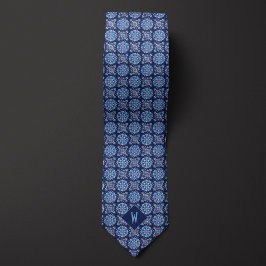 Cobalt Blauwe Mandala Monogram Stropdas