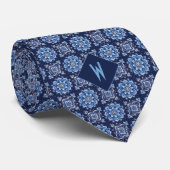 Cobalt Blauwe Mandala Monogram Stropdas (Opgerold)