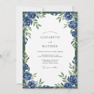 Cobalt Bloom Watercolor Bruiloft Kaart