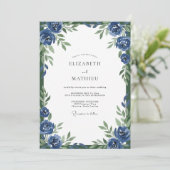 Cobalt Bloom Watercolor Bruiloft Kaart (Staand voorkant)