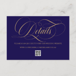 Cobalt Blue and Gold Simple Wedding Informatiekaartje