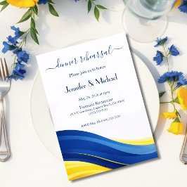 Cobalt Blue and Lemon Yellow Dinner Rehearsal Kaart