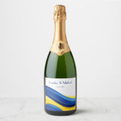 Cobalt Blue and Lemon Yellow Modern Wedding Sparkling Wijnetiket (Voorkant)