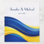 Cobalt Blue and Lemon Yellow Modern Wedding Wijn Etiket (Enkel label)