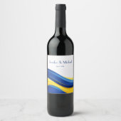 Cobalt Blue and Lemon Yellow Modern Wedding Wijn Etiket (Voorkant)