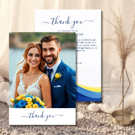 Cobalt Blue and Yellow Photo Wedding Thank you Bedankkaart