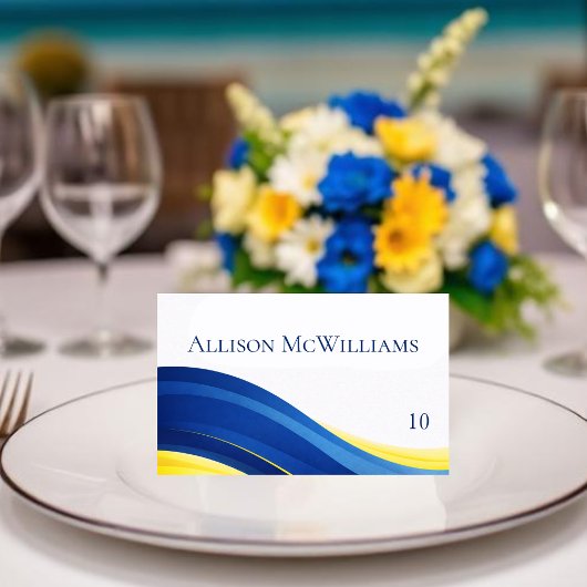 Cobalt Blue and Yellow Wedding Place Cards Kaart