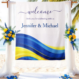 Cobalt Blue and Yellow Wedding Welcome Sign Wandkleed