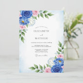 Cobalt Blue Artistic Spring Wedding Kaart (Staand voorkant)