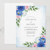 Cobalt Blue Artistic Spring Wedding Kaart (Voorkant / Achterkant)