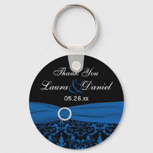 Cobalt Blue, Black Damask Wedding Favor Sleutelhan Sleutelhanger