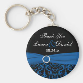 Cobalt Blue, Black Damask Wedding Favor Sleutelhan Sleutelhanger