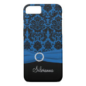 Cobalt Blue, Black, White Damask iPhone 7 hoesje (Achterkant)