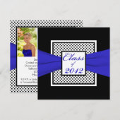 Cobalt Blue Black White Polka Dot Photo Afstuderen Kaart (Voorkant / Achterkant)