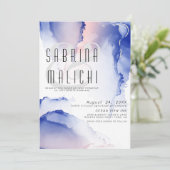 CObalt Blue Blush Roos Modern Fluid Ink Invitation Kaart (Staand voorkant)