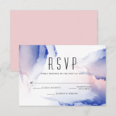 CObalt Blue Blush Roos Modern Fluid Ink RSVP Kaartje (Voorkant / Achterkant)