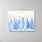 Cobalt Blue Bottles with Daisies Jars  Canvas Afdruk (Voorkant)