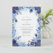 Cobalt Blue Brilliant Botanical Wedding Kaart (Staand voorkant)