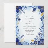 Cobalt Blue Brilliant Botanical Wedding Kaart (Voorkant / Achterkant)