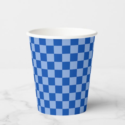 Cobalt Blue Checkerboard Papieren Bekers (Voorkant)