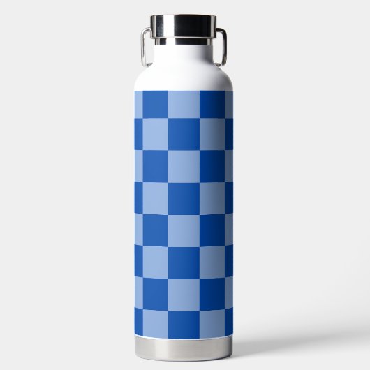 Cobalt Blue Checkerboard Waterfles (Voorkant)