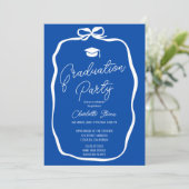 Cobalt Blue Coquette Bow photo graduation Kaart (Staand voorkant)