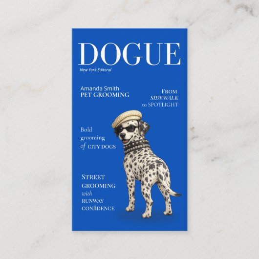 Cobalt Blue Dalmatian Dogue Magazine Business Card Visitekaartje (Voorkant)