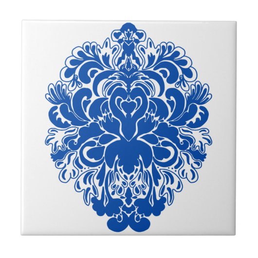 Cobalt Blue Damask Tegeltje (Voorkant)